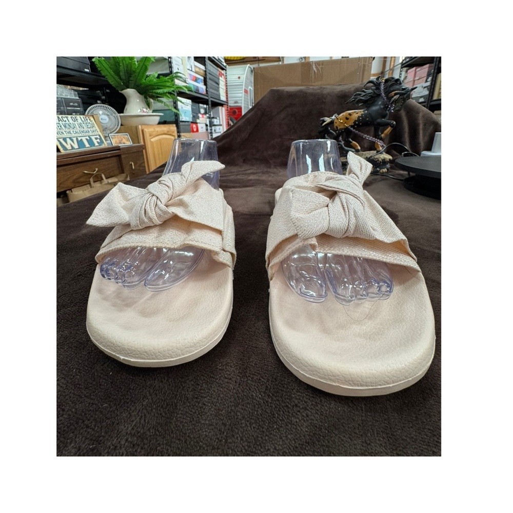 INC Beige Slide Sandals with sparkling Bow Accent XL (11-12) - Picture 3 of 9